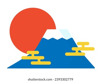 Simple illustration of the first sunrise and Mt. Fuji