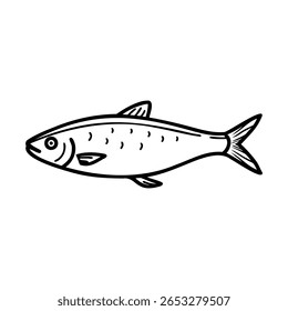 A simple illustration of a fish, showcasing its streamlined body, fins, and scales. The fish is depicted in a side view, emphasizing its shape and features.