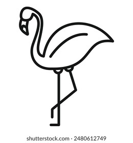 Simple illustration of a flamingo standing on one leg, showing its long neck and curved beak