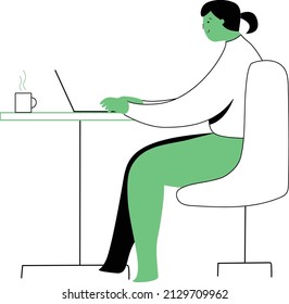 Einfache Illustration mit flachen Cartoon-Figuren, die im Büro, im Arbeitsraum oder ferngesteuert zu Hause, freiberuflich oder selbstständig arbeiten. Menschen arbeiten an Computern oder Laptops.