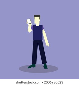 simple illustration of flat, people showing mobile phones