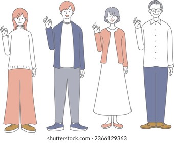 Simple illustration of four people, young and old, men and women