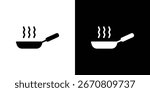 Simple illustration of a frying pan with steam, presented on both white and black backgrounds. Ideal for cooking apps or websites.