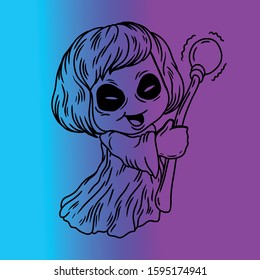 simple illustration of a funny witch for commercial use