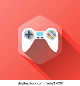 simple illustration of game icon in flat style with soft long shadow. vector gamepad symbol design. can be used for web design, web site, app mobile or widget.