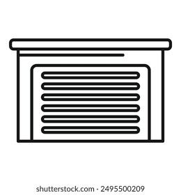 Simple illustration of a garage door closing with horizontal lines forming a secure entrance