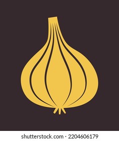 Simple illustration of garlic. Flat vector clip art with fresh veggie. Isolated element in doodle style for vegan, vegetarian merch.