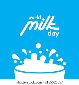 simple illustration of a glass of milk with text logo on a blue background