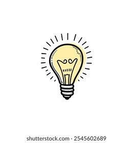 Simple illustration of a glowing light bulb with radiating lines, symbolizing bright ideas and creativity in a design context