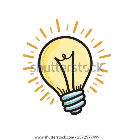 Simple illustration of a glowing light bulb with radiating lines, symbolizing bright ideas and creativity in a design context