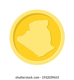 Simple illustration of gold coin or medal with Algeria map Concept of internet icon