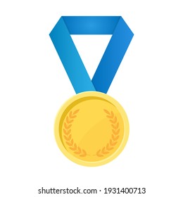 Simple illustration of golden award medal with ribbons for winners