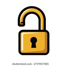 Simple illustration of a golden padlock in open position, keyhole visible