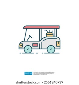 A simple illustration of a golf cart with a roof and a small antenna, designed in a minimalistic style.