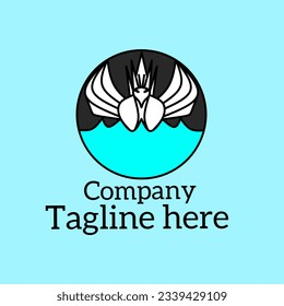 Simple illustration of a goose, stork or bird. Above the water is blue