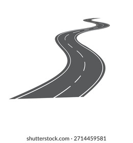 Uma ilustração simples de uma estrada cinzenta sinuosa curvando da parte inferior esquerda para a parte superior direita
