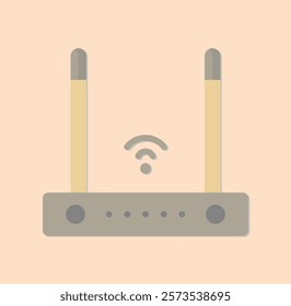 Simple illustration of a gray wireless router with two antennas on a plain background