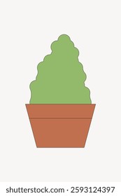 Simple illustration of a green bush in a brown pot. The bush is lush and green, while the pot is a basic brown. Green bush, brown pot, simple design. Vector illustration.