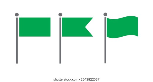 Simple illustration green flag icons standing on a white background, representing symbols or markers.