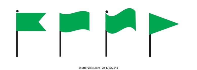 Simple illustration green flag icons standing on a white background, representing symbols or markers.