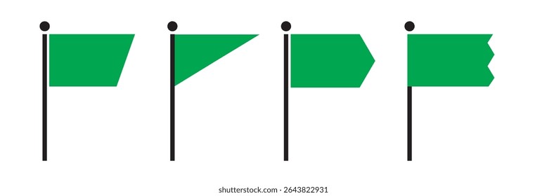 Simple illustration green flag icons standing on a white background, representing symbols or markers.