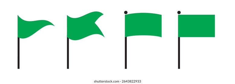 Simple illustration green flag icons standing on a white background, representing symbols or markers.