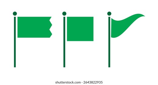 Simple illustration green flag icons standing on a white background, representing symbols or markers.