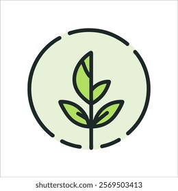 Simple illustration of a green leaf within a circle, symbolizing nature, sustainability, and eco-friendliness.