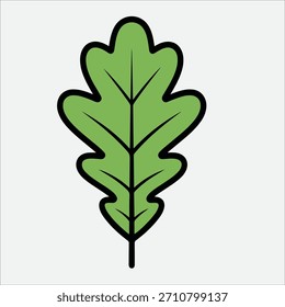 Ilustración simple de una hoja de roble verde con un contorno audaz.