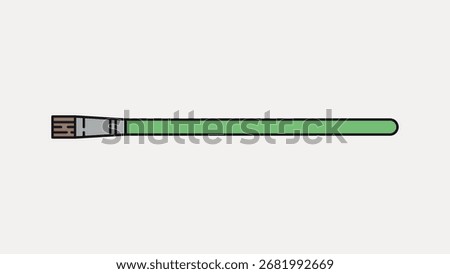 Simple illustration of a green paintbrush. Green paintbrush with a flat bristle. Minimalist design of a green paintbrush on a white background. Stationery illustration vector.