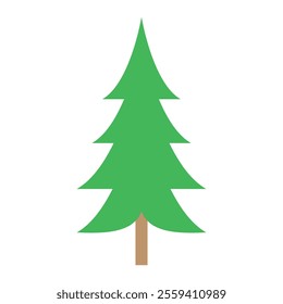 Simple illustration of a green pine tree with a brown trunk, featuring three layers of branches.