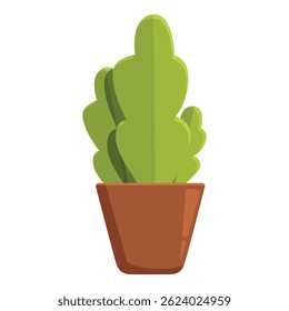 Simple illustration of a green plant with large leaves growing in a brown terracotta pot, isolated on a white background