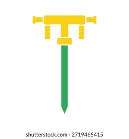 Ilustração simples de um ponto verde com uma alça amarela em um fundo branco