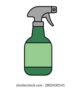 Simple illustration of a green spray bottle with gray nozzle for cleaning or gardening