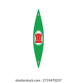 Einfache Illustration eines grünen Surfboards mit einem roten Segelboot-Symbol