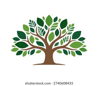 A simple illustration of a green tree with various shades of leaves