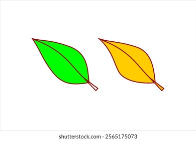 Simple illustration of green and yellow leaf with a red border. This design looks minimalist and is suitable for graphic or decorative elements.