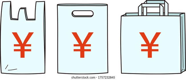 
A simple illustration to guide you to pay for shopping bags with a yen mark.