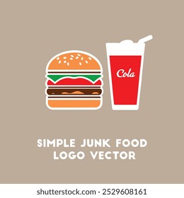 A simple illustration of a hamburger and a cup of cola on a beige background.
