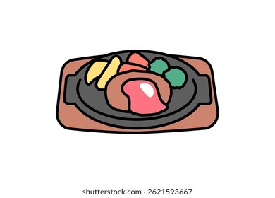 Ilustración simple de una hamburguesa en un plato caliente