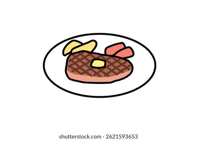 Ilustração simples de um bife de hambúrguer em um restaurante ocidental