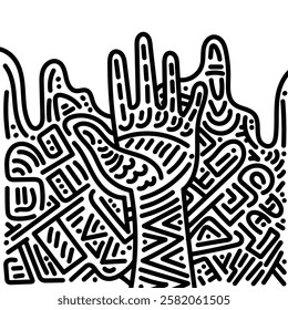 Simple illustration of a hand with doodle around. Hand drawn doodle for sticker, postcard, wallpaper, mural, fabric, prints, etc