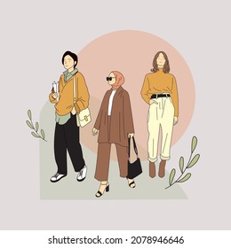 simple ilustración de personas planas dibujadas a mano con colección de chicas de moda