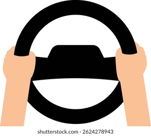 Simple illustration of a hand holding a car steering wheel