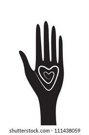 Simple illustration of a hand holding a heart in palm