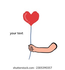 A simple illustration of a hand holding a heart balloon