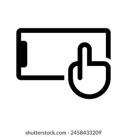 Ilustración simple de una mano que opera un teléfono inteligente. Teléfono con pantalla táctil.