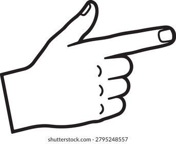 Simple illustration of a hand pointing using a safety pin as a creative, humorous visual element.