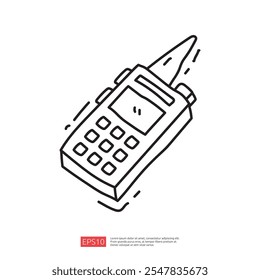 A simple illustration of a handheld communication device, featuring a keypad and an antenna, often used for two-way radio communication.