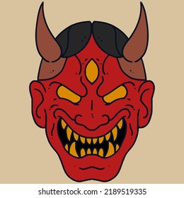 simple illustration hannya japanese masks for t-shirt designs, stickers, posters, etc